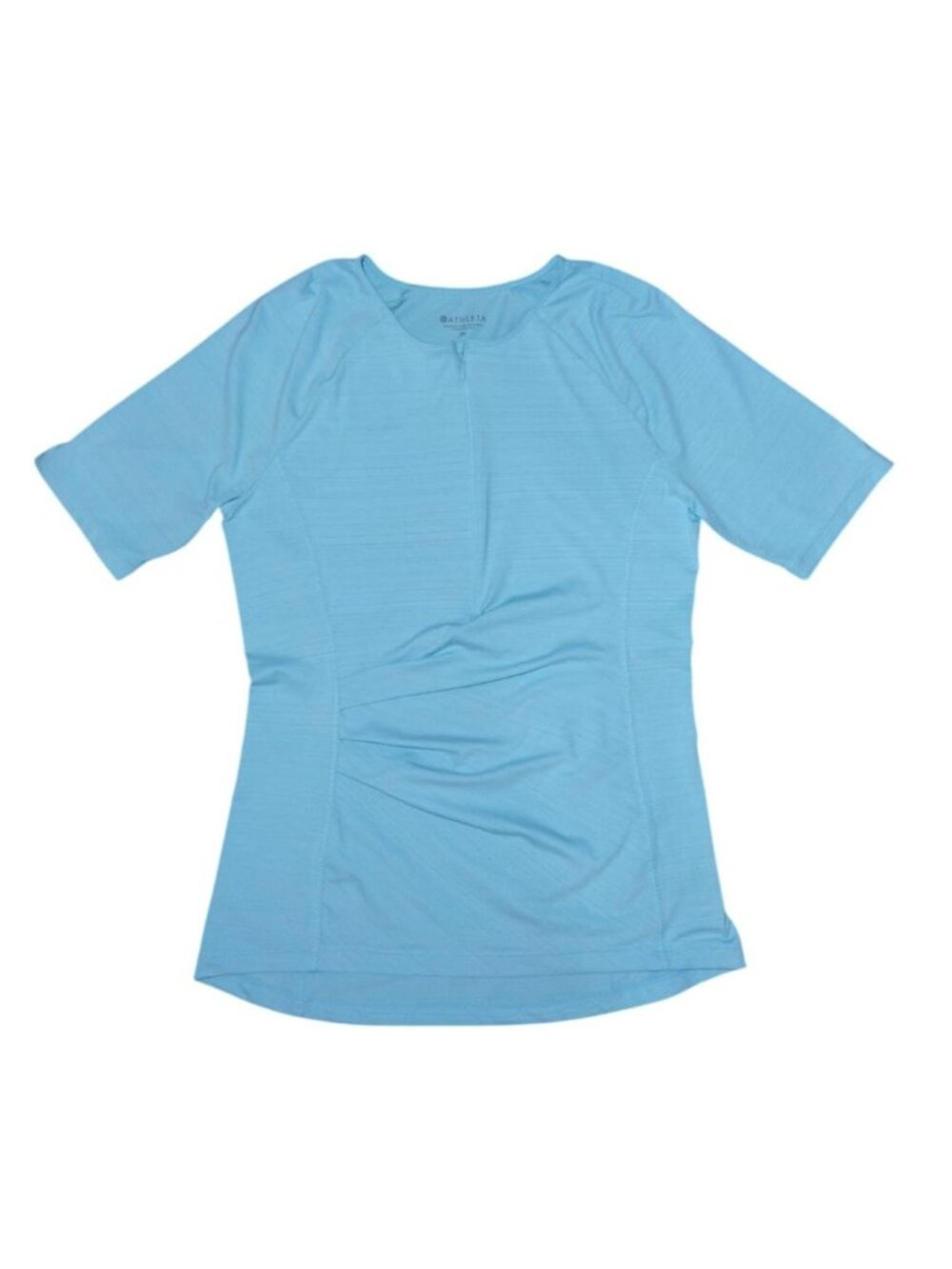 Athleta Womens Light Blue Performance Top M Ruched Zip Pocket Athletic Shirt.